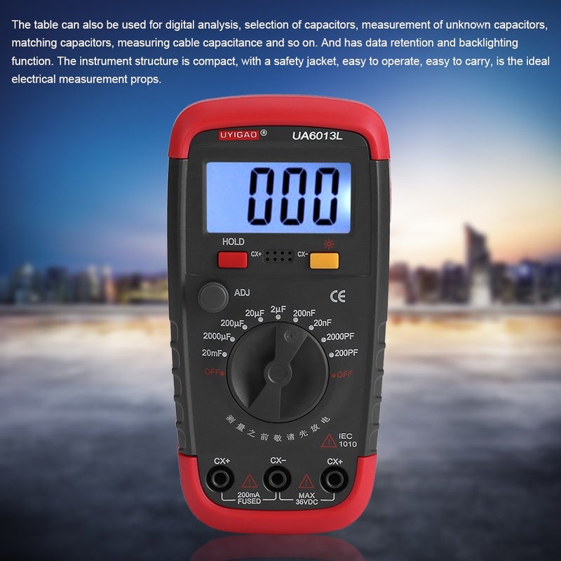 Hztyyier Digital Capacitance Meter Multimeter Professional Capacitor Tester 0.1pF - 20000uF with LCD Backlight and Safety Jacket 1999 Display - Image 5