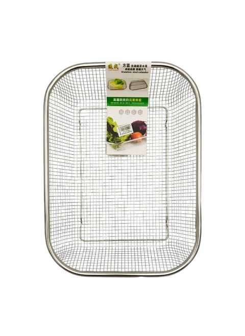 Stainless Steel Colander 27 cm – Rectangle Mesh Basket Design with 4 Corners, Large Capacity, Ideal for Straining and Rinsing Vegetables, Pasta, and Fruits