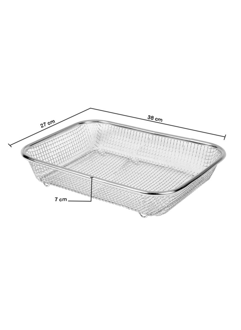 Stainless Steel Colander 27 cm – Rectangle Mesh Basket Design with 4 Corners, Large Capacity, Ideal for Straining and Rinsing Vegetables, Pasta, and Fruits