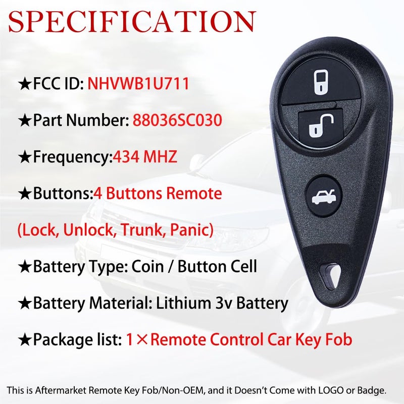 MechanMagic Key Fob Replacement Fits for 2005-2007 Subaru Legacy Outback/2009 Forester/2007-2009 Impreza WRX STI/2006-2008 B9 Tribeca (FCC: NHVWB1U711) Keyless Entry Remote Control 88036SC030 434 MHZ - Image 5