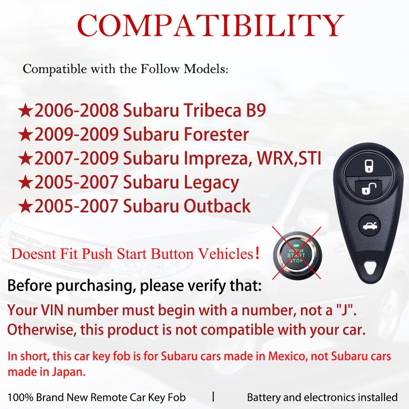 MechanMagic Key Fob Replacement Fits for 2005-2007 Subaru Legacy Outback/2009 Forester/2007-2009 Impreza WRX STI/2006-2008 B9 Tribeca (FCC: NHVWB1U711) Keyless Entry Remote Control 88036SC030 434 MHZ - Image 2