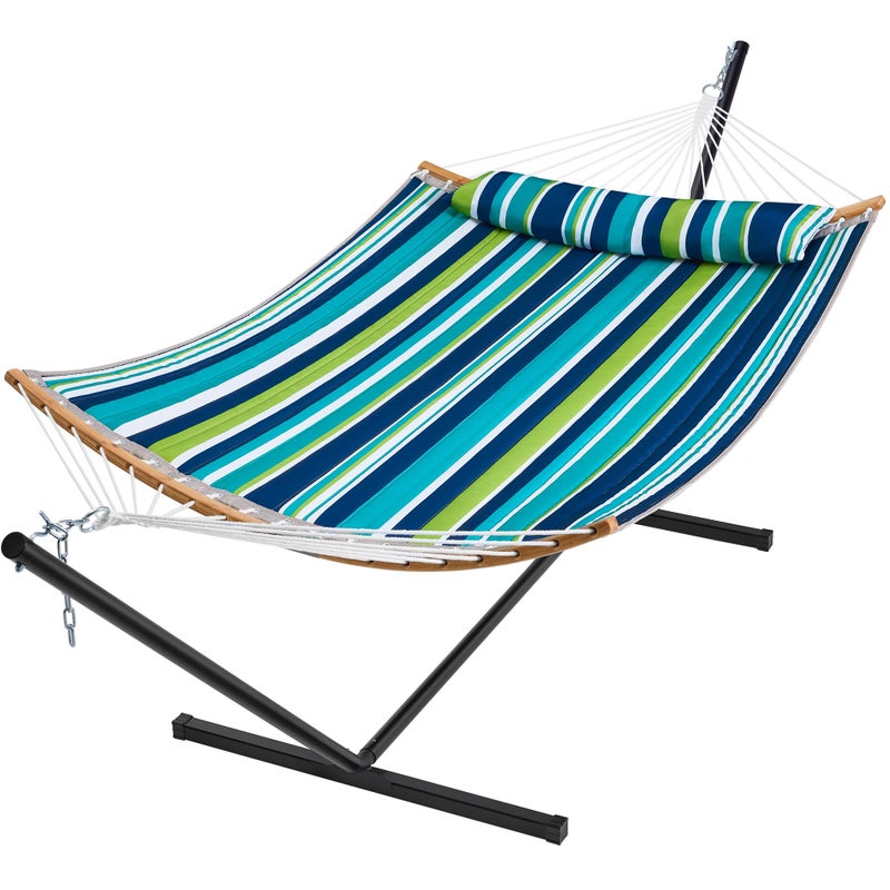 SUPERJARE Hammock with Stand 2 Person Heavy Duty Hammock with Padded Cotton Detachable Pillow  Strong CurvedBar  Portable Carrying Bag Perfect for Outdoor  Indoor  Dark Cyan