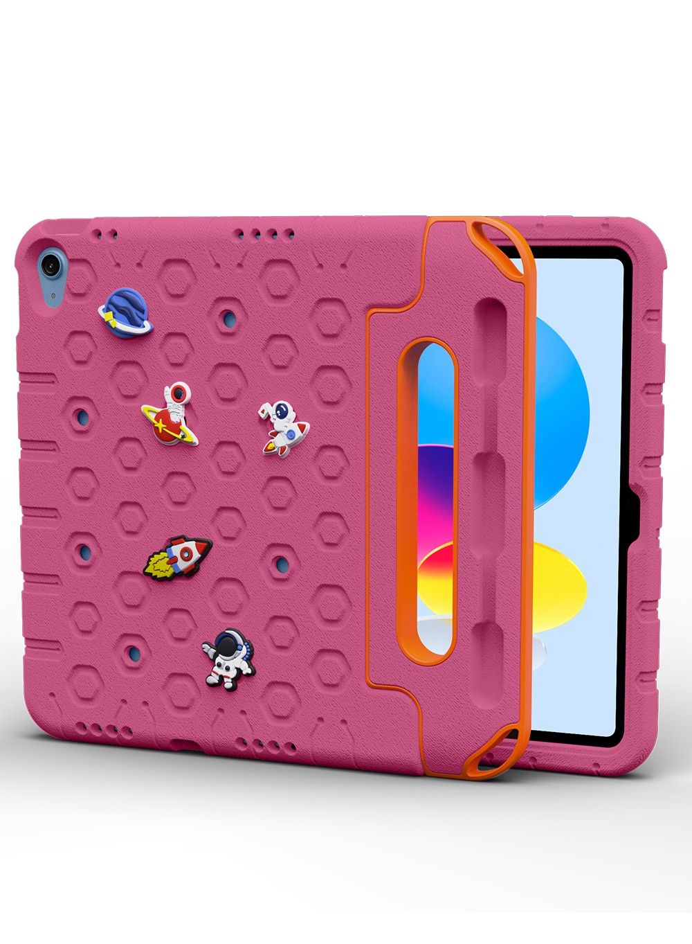 Moxedo Rugged Protective EVA Silicone Kids Case Cover, Shockproof DIY 3D Cartoon Pattern with Pencil Holder, Stand and Handle Grip Compatible for Apple iPad 2022 (10th Gen) 10.9 inch – Rose Pink