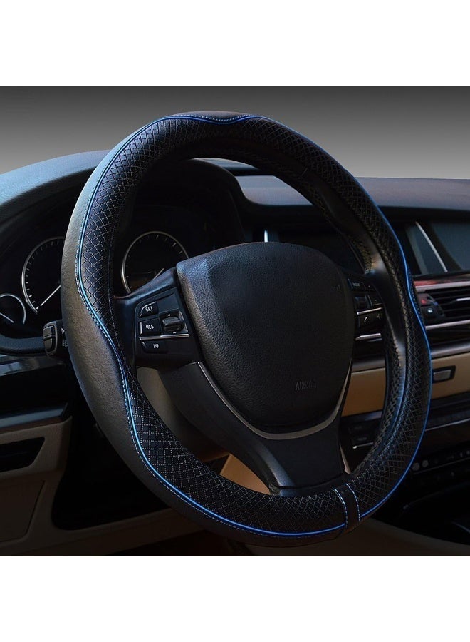 بوانيرت غطاء عجلة قيادة السيارة، مضاد للانزلاق، آمن، ناعم، قابل للتهوية، شديد التحمل، سميك، محيط كامل، نمط رياضي (أسود بخط أزرق) - Image 1