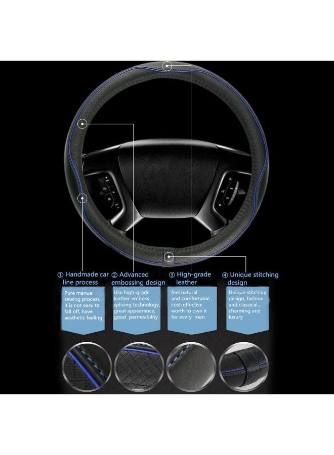 بوانيرت غطاء عجلة قيادة السيارة، مضاد للانزلاق، آمن، ناعم، قابل للتهوية، شديد التحمل، سميك، محيط كامل، نمط رياضي (أسود بخط أزرق) - Image 3