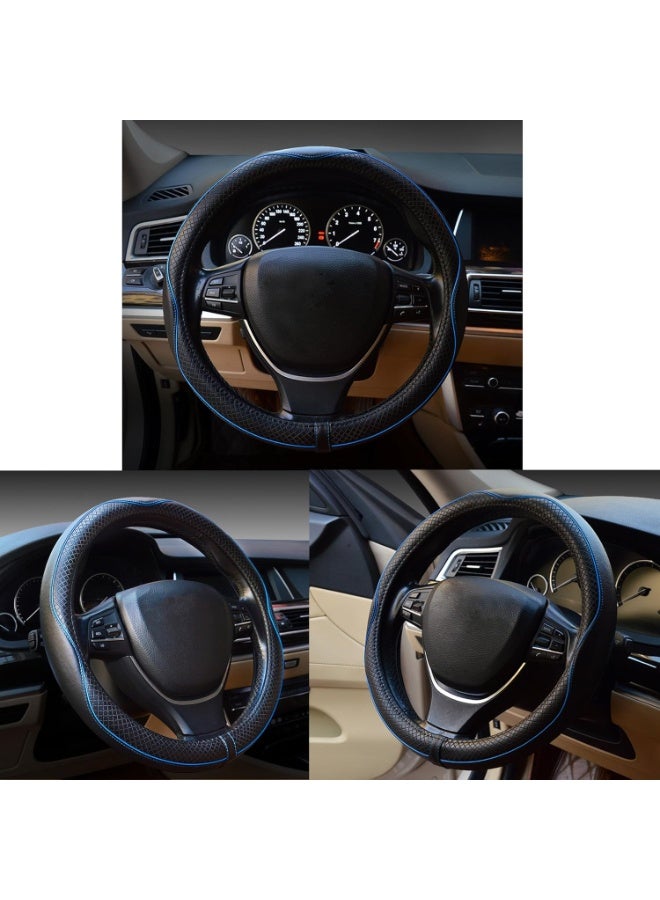 بوانيرت غطاء عجلة قيادة السيارة، مضاد للانزلاق، آمن، ناعم، قابل للتهوية، شديد التحمل، سميك، محيط كامل، نمط رياضي (أسود بخط أزرق) - Image 2