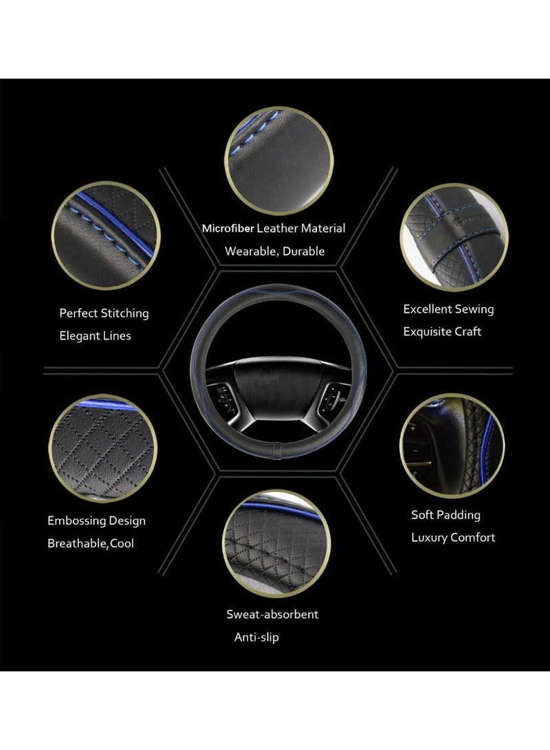 بوانيرت غطاء عجلة قيادة السيارة، مضاد للانزلاق، آمن، ناعم، قابل للتهوية، شديد التحمل، سميك، محيط كامل، نمط رياضي (أسود بخط أزرق) - Image 4