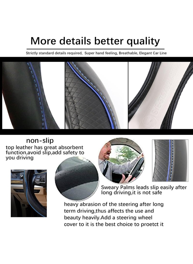 بوانيرت غطاء عجلة قيادة السيارة، مضاد للانزلاق، آمن، ناعم، قابل للتهوية، شديد التحمل، سميك، محيط كامل، نمط رياضي (أسود بخط أزرق) - Image 5