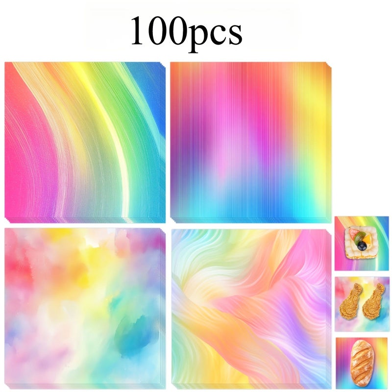 100pcs 7.09x7.09inch Colored Greaseproof Paper Sheets Assorted Gradient Patterns - Image 1