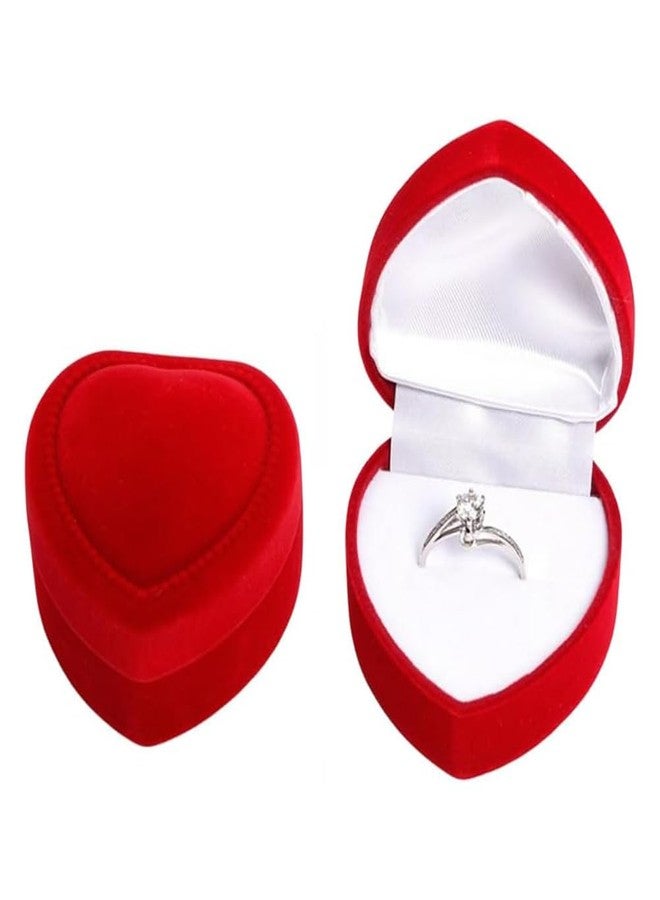 CALFOVERA 2Pcs Heart Shaped Velvet Ring Box Red Valentines Single Ring Case Small Jewelry Earrings Gift Boxes Storage Organizer for Wedding Proposals Engagement Anniversary Ceremony Display 1.7x1.7in - Image 1