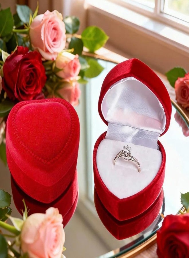 CALFOVERA 2Pcs Heart Shaped Velvet Ring Box Red Valentines Single Ring Case Small Jewelry Earrings Gift Boxes Storage Organizer for Wedding Proposals Engagement Anniversary Ceremony Display 1.7x1.7in - Image 3