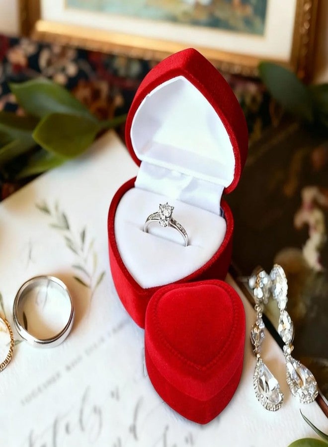 CALFOVERA 2Pcs Heart Shaped Velvet Ring Box Red Valentines Single Ring Case Small Jewelry Earrings Gift Boxes Storage Organizer for Wedding Proposals Engagement Anniversary Ceremony Display 1.7x1.7in - Image 4