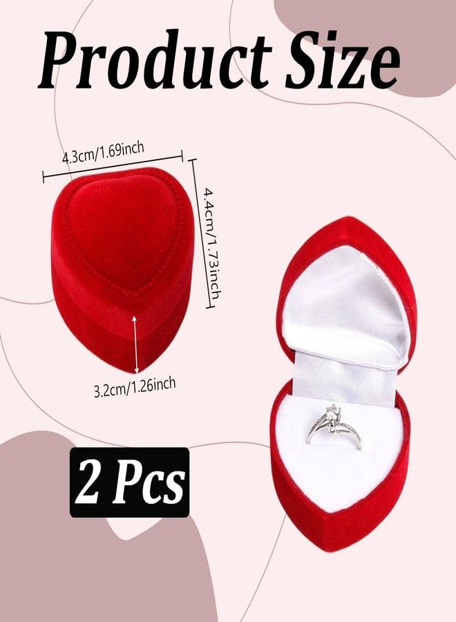 CALFOVERA 2Pcs Heart Shaped Velvet Ring Box Red Valentines Single Ring Case Small Jewelry Earrings Gift Boxes Storage Organizer for Wedding Proposals Engagement Anniversary Ceremony Display 1.7x1.7in - Image 2