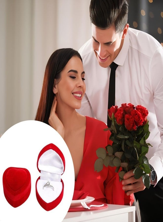 CALFOVERA 2Pcs Heart Shaped Velvet Ring Box Red Valentines Single Ring Case Small Jewelry Earrings Gift Boxes Storage Organizer for Wedding Proposals Engagement Anniversary Ceremony Display 1.7x1.7in - Image 5
