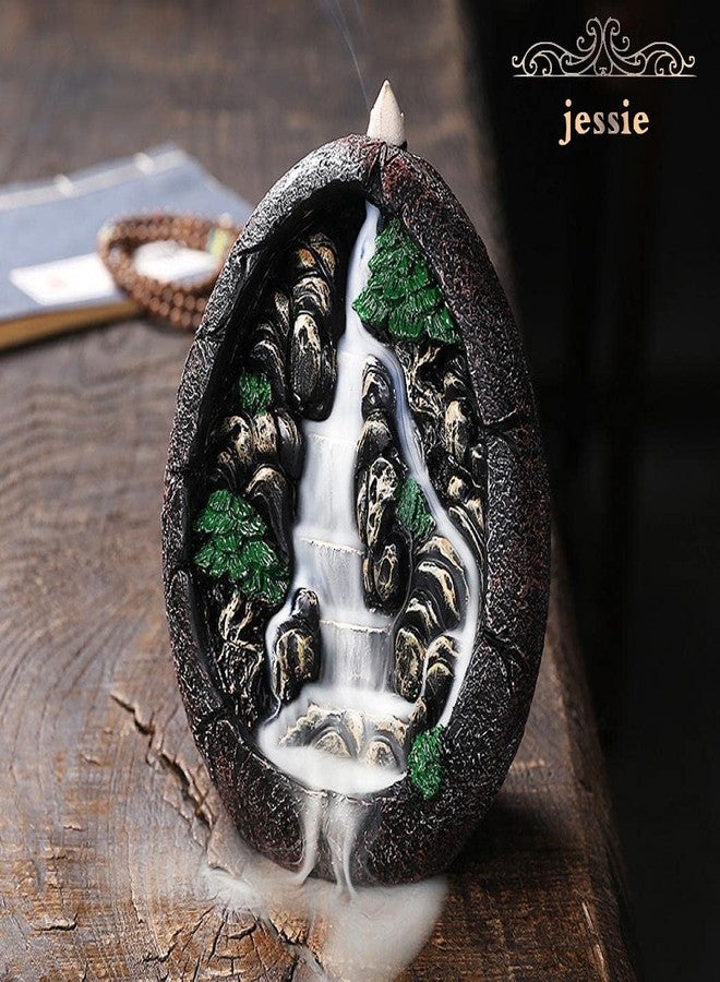 Jessie Backflow Incense Holder Resin Mountain Incense Burner Fountain Waterfall Incense Holders Home Decor with 120 Pcs Backflow Incense Cones 30 Pcs Incense Sticks (Waterfall) - Image 3