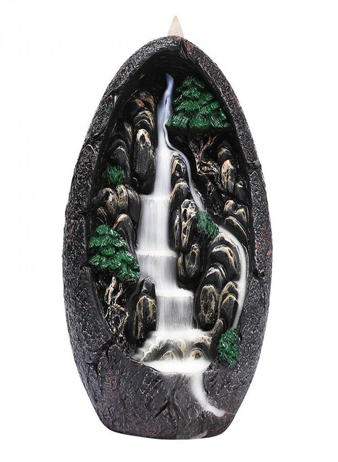 Jessie Backflow Incense Holder Resin Mountain Incense Burner Fountain Waterfall Incense Holders Home Decor with 120 Pcs Backflow Incense Cones 30 Pcs Incense Sticks (Waterfall) - Image 1