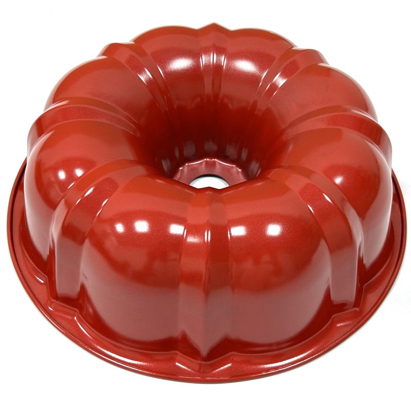 Kundalini Classic Bakeware 9.5 Inch Non-stick Fluted Cake Pan,Heavy Duty Carbon Steel Tube Baking Mold Red - Image 1