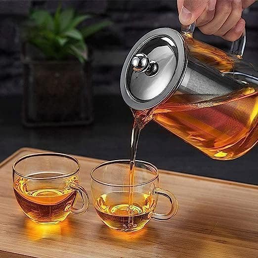 PATTAR Green Tea Kettle Triangle Stainer 750ML Glass Tea Kettle Heat Resistant Tea Pot with Stainless Steel Infuser Strainer for Coffee Juice Loose Leaf Tea Transparent - Image 2