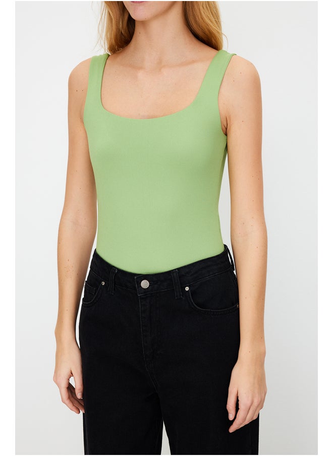 trendyol - Green Square Neck Fitted/Sleeping Soft Touch/Elastic Knitted Bodysuit TWOSS24BD00001 - Image 1