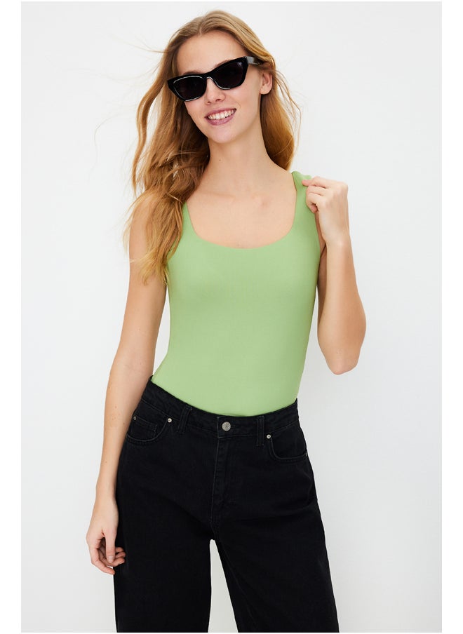 trendyol - Green Square Neck Fitted/Sleeping Soft Touch/Elastic Knitted Bodysuit TWOSS24BD00001 - Image 1