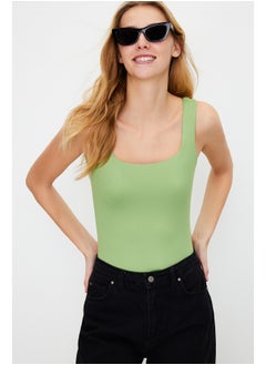 Green Square Neck Fitted/Sleeping Soft Touch/Elastic Knitted Bodysuit TWOSS24BD00001