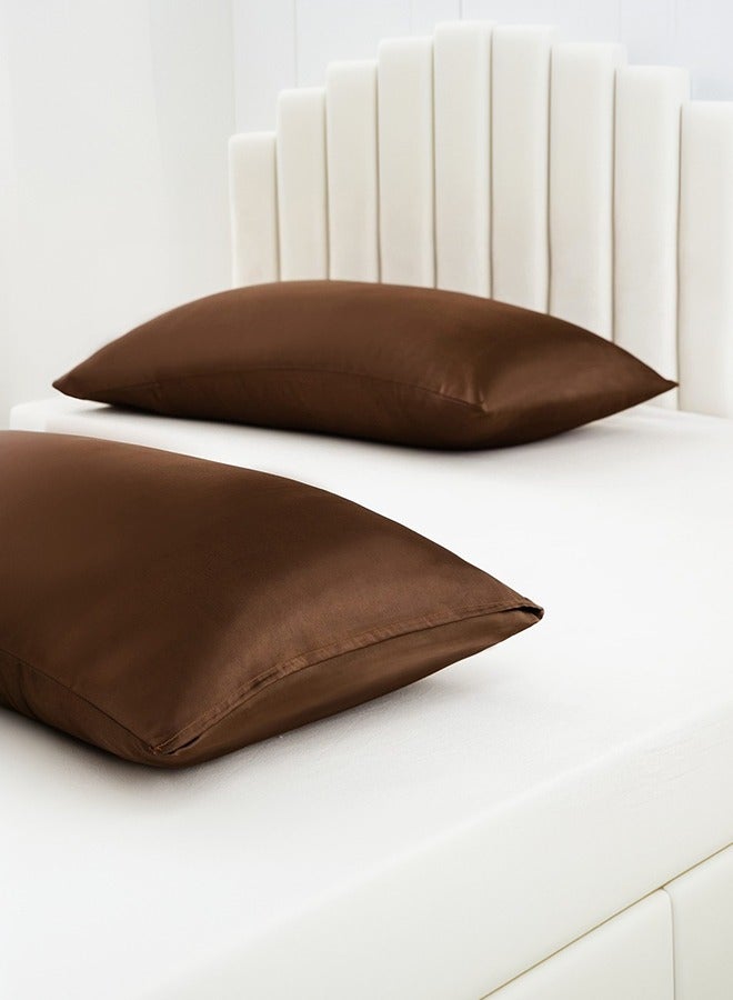 بشكل مختصر كيس وسادة حريري، 2 كيس وسادة حريري من الساتان الحريري للشعر والبشرة مقاس قياسي/ملكي/ملكي مع غلق بمغلف (20 بوصة × 30 بوصة) (قهوة) - Image 5