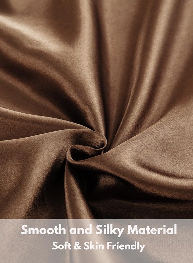 بشكل مختصر كيس وسادة حريري، 2 كيس وسادة حريري من الساتان الحريري للشعر والبشرة مقاس قياسي/ملكي/ملكي مع غلق بمغلف (20 بوصة × 30 بوصة) (قهوة) - Image 4