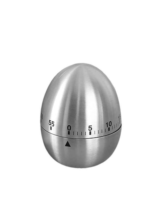 Egg Shaped Kitchen Cooking Timer Silver 6x6x7.5cm - Image 1