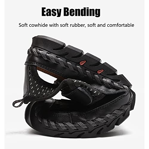 Optigard Men's Genuine Leather Hand Stitching Fisherman Sandals,Outdoor Casual Closed Toe Breathable Hiking Sandals Sport Walking Water Shoes (8,Black,Male) - Image 5