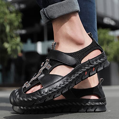 Optigard Men's Genuine Leather Hand Stitching Fisherman Sandals,Outdoor Casual Closed Toe Breathable Hiking Sandals Sport Walking Water Shoes (8,Black,Male) - Image 3