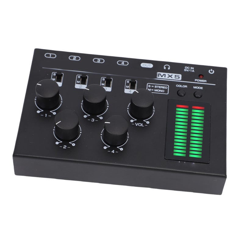 4 Channel Mini Mixer with LED Level Display Stereo Mono Low Noise Sound Mixer for PC CD Player Preamplifier Headphone Speaker - Image 4
