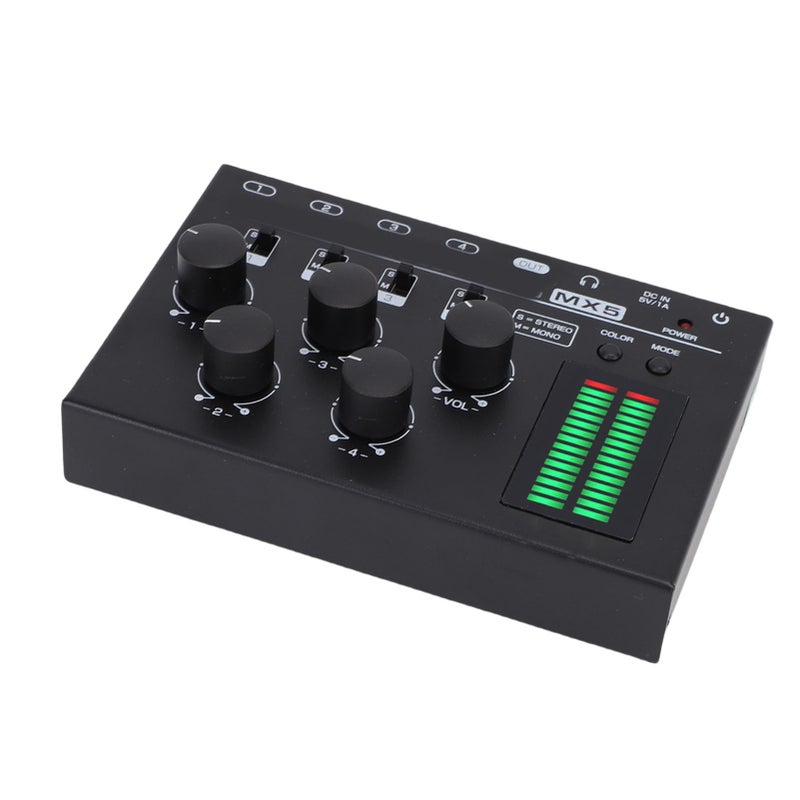 4 Channel Mini Mixer with LED Level Display Stereo Mono Low Noise Sound Mixer for PC CD Player Preamplifier Headphone Speaker - Image 3
