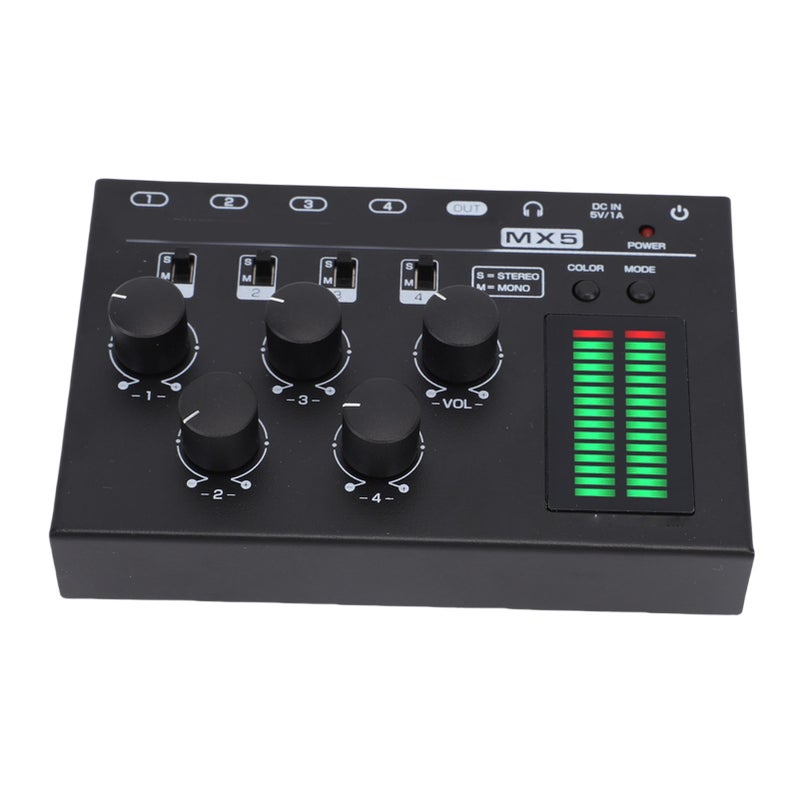 4 Channel Mini Mixer with LED Level Display Stereo Mono Low Noise Sound Mixer for PC CD Player Preamplifier Headphone Speaker - Image 2