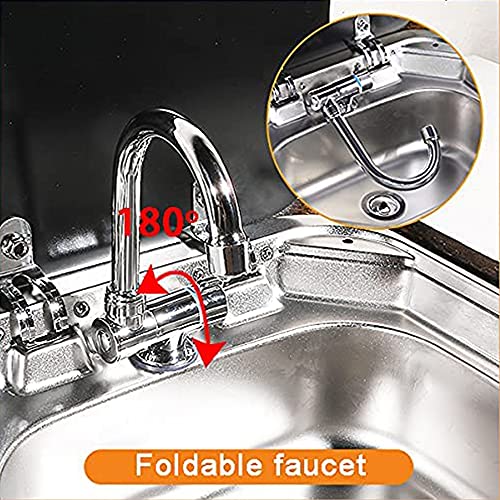 DALUOBO Outdoor Sink, Rv Sink Stainless Steel Hand Wash Basin Kitchen with Lid Glass Cold&Hot Faucet for RV Caravan Camper Boating Bar Spout Strainer Full set - Image 3