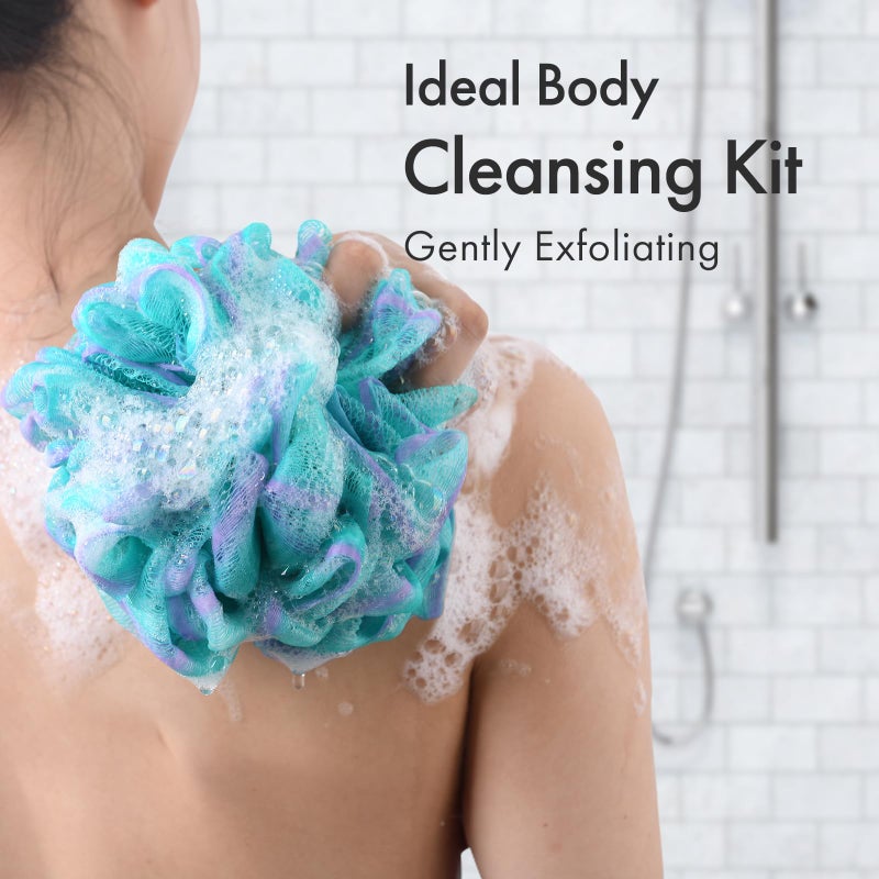 أمازيرباث Amazerbath Charcoal Loofah Sponge Shower Loofah 60g/PCS - مجموعة غسلان الجسم Loofa من 4 - اسفنجة اللون الأرجواني والأزرق للرجال والنساء - Image 4
