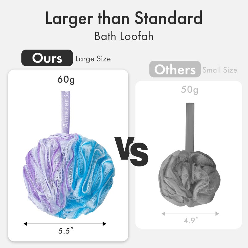 أمازيرباث Amazerbath Charcoal Loofah Sponge Shower Loofah 60g/PCS - مجموعة غسلان الجسم Loofa من 4 - اسفنجة اللون الأرجواني والأزرق للرجال والنساء - Image 5