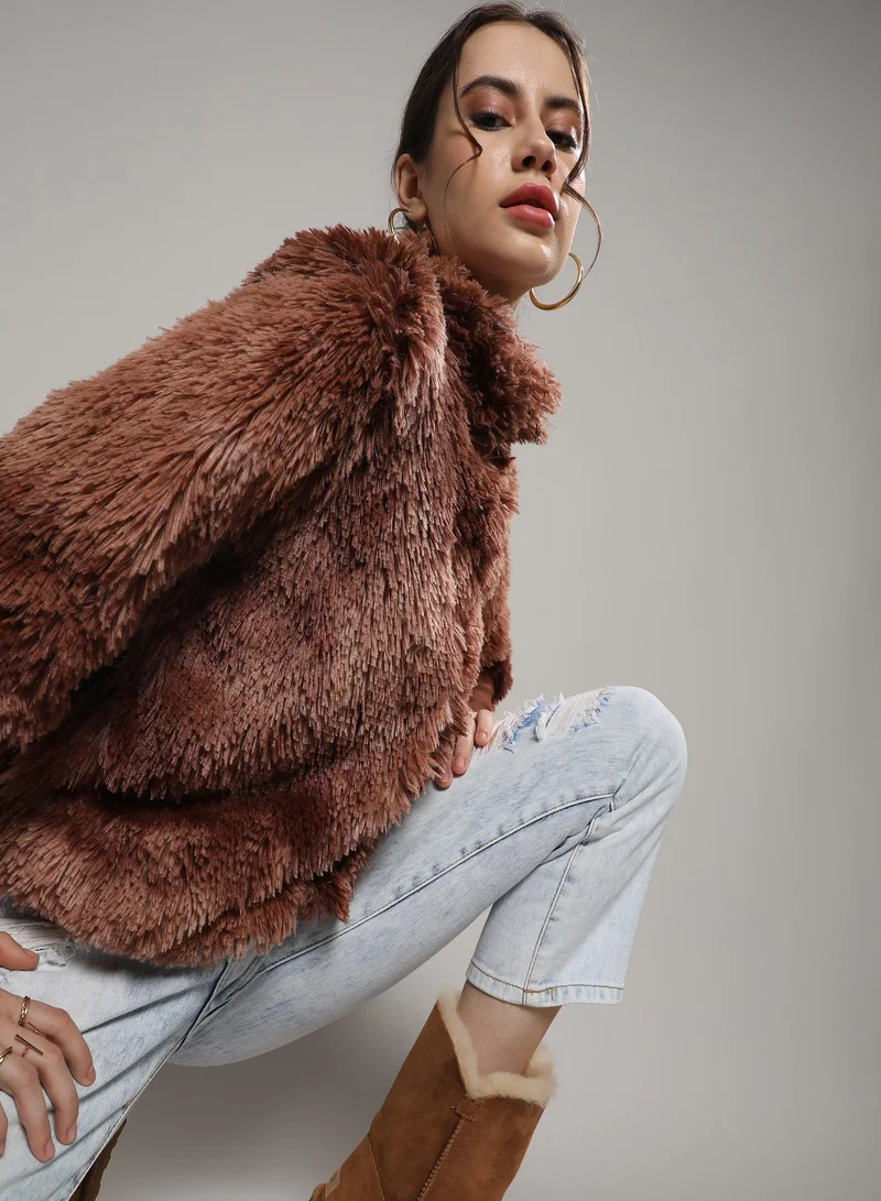 Women's Chocolate Brown Faded Faux Fur Jacket