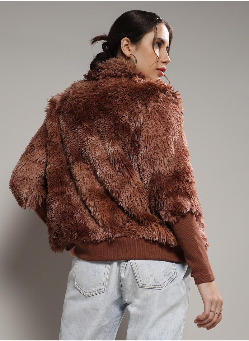 Campus Sutra - Women's Chocolate Brown Faded Faux Fur Jacket - Image 1