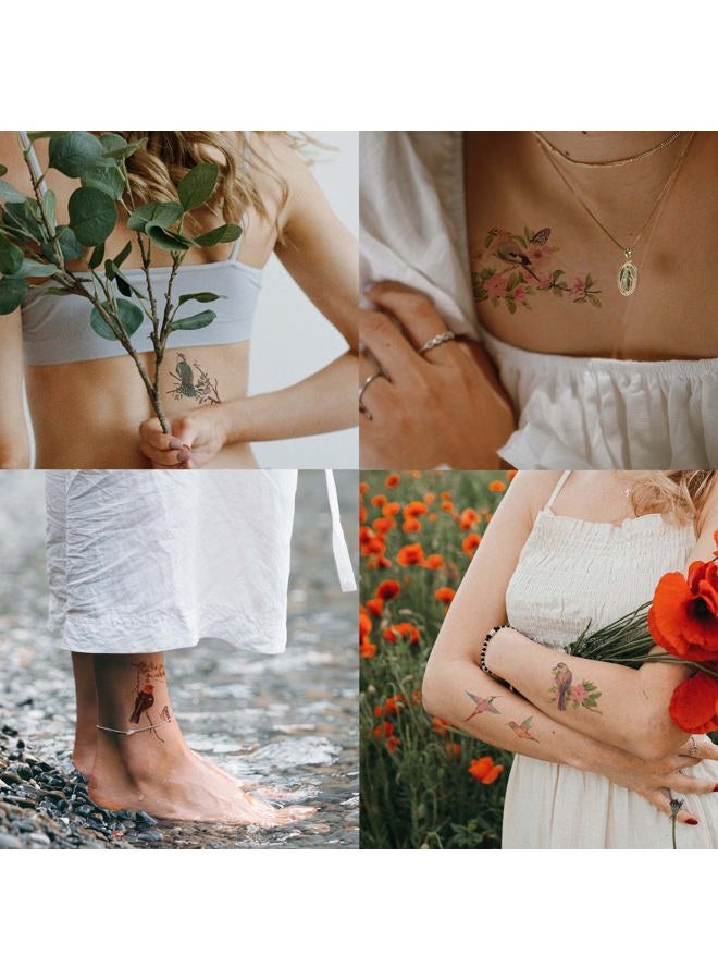 Everjoy تاتو مؤقت واقعي من الأزهار والطيور بتصميمات مائية 40+ تصميم تاتو مقاوم للماء للنساء والرجال 20 قطعة - Image 2