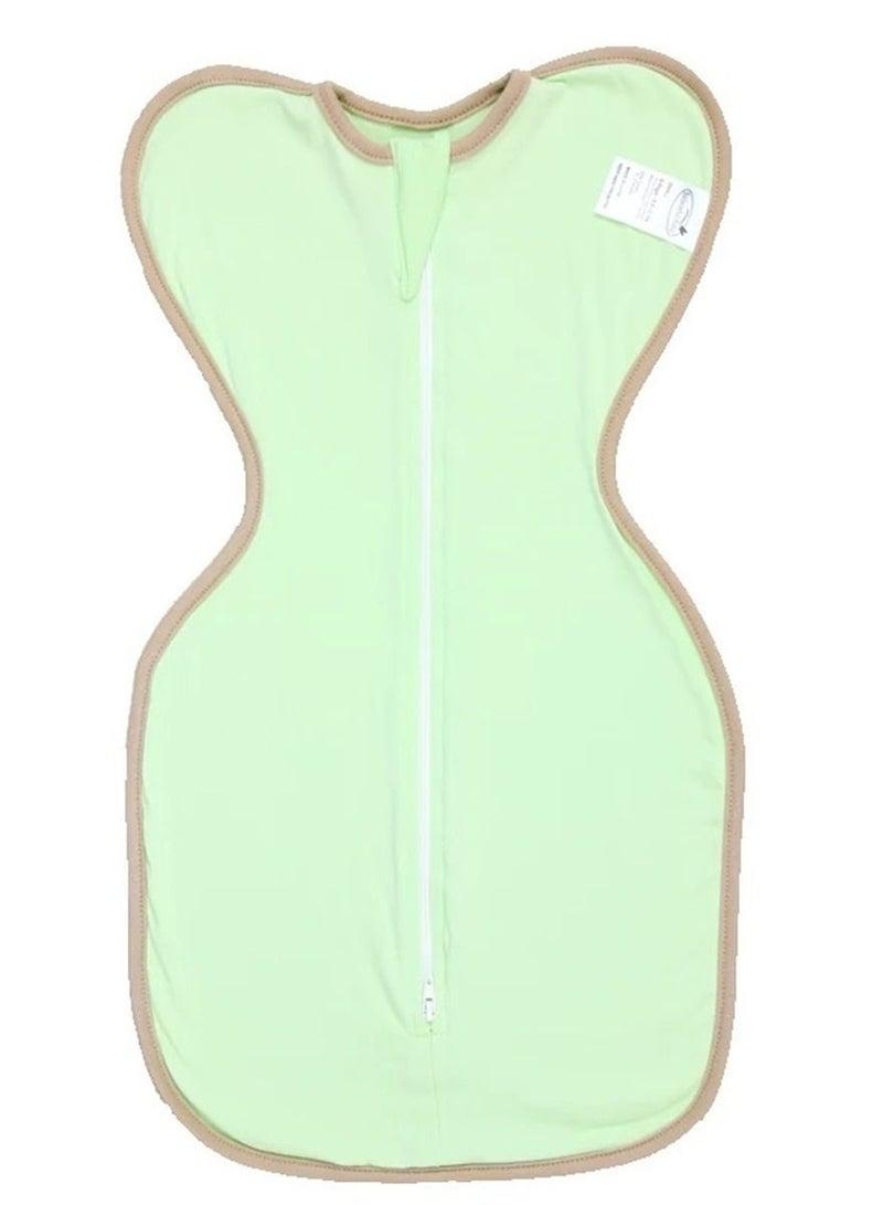 Zipper Swaddle Blanket  . Newborn Essentials For 0-6 Months Baby Girls And Boys. 0.2 Tog Baby Sleeping Bag With Arms, Provides Comfortable And Quiet Sleep. Cotton Fabric (Green) - Image 1