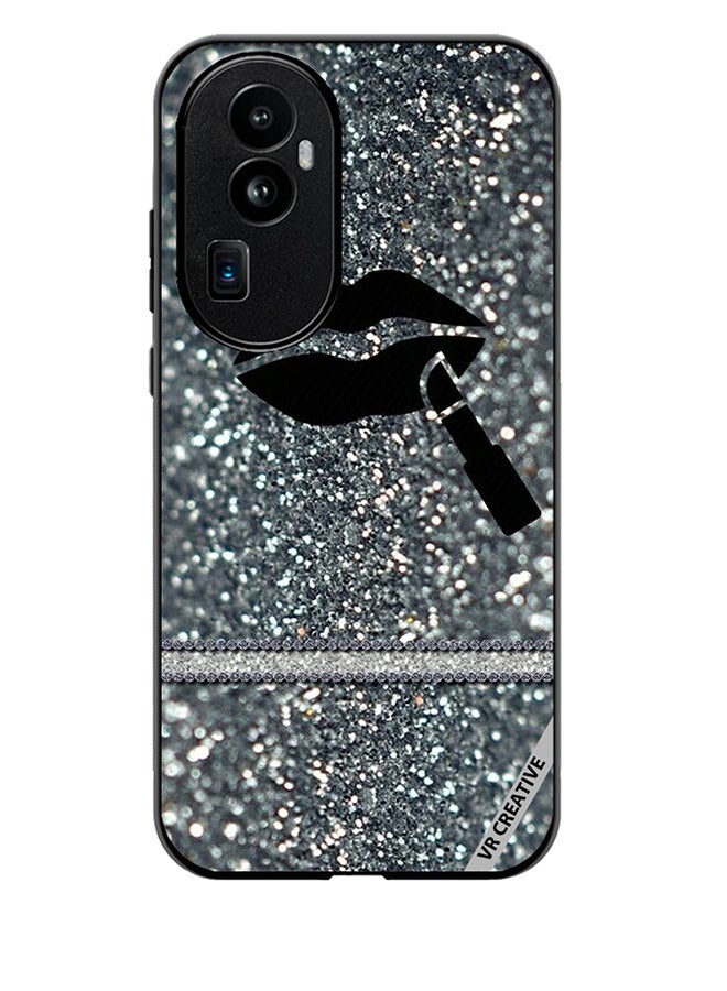 VR CREATIVE Protective Case Cover For Oppo Reno 10 Pro Plus Lipstick on Silver Glitter Design Multicolour - Image 1