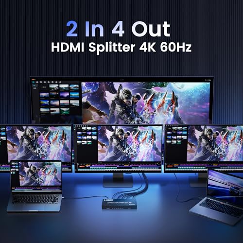 avedio links 4K@60Hz HDMI Switch Splitter 2 in 4 Out with Remote, avedio Links 2x4 HDMI Splitter Switcher 4K with SPDIF & 3.5mm Audio,Support 4K,3D,1080p,HDCP2.2,HDR 10 for PS5/4,Xbox,Fire Stick,etc - Image 2