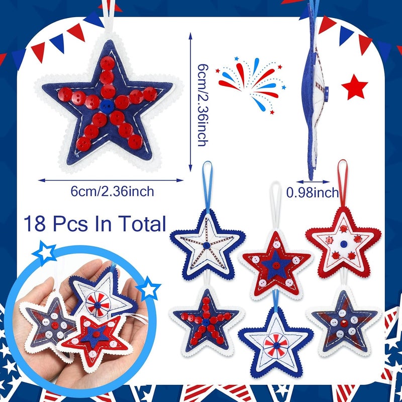 Geelin 18 Pcs Patriotic Memorial Day Ornaments Felt Star 4th of July Decoration for Tree 250th Anniversary Tree Decorations Red Blue White 3.14 Inch Hanging Stars for Party Decor(Vivid Style) - Image 4