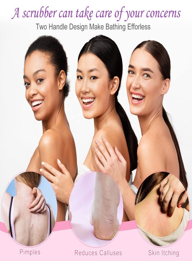 Moukeren Exfoliating Back Scrubber with Handles 4 Pack Nylon Back Exfoliator Extended Length Washers Scrubbers Stretchable Pull Strap Exfoliating Washcloth(Pink, Purple) - Image 5