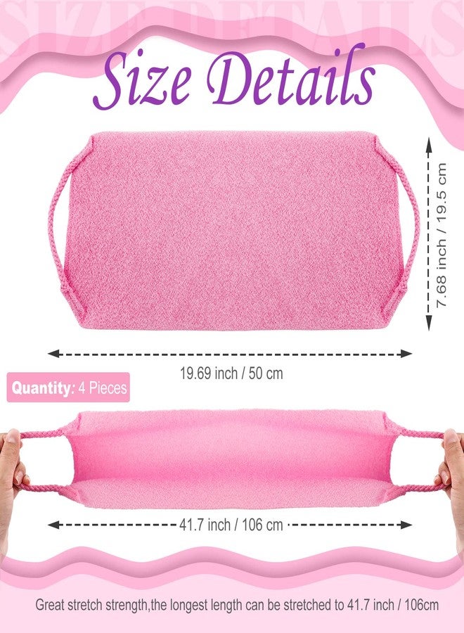 Moukeren Exfoliating Back Scrubber with Handles 4 Pack Nylon Back Exfoliator Extended Length Washers Scrubbers Stretchable Pull Strap Exfoliating Washcloth(Pink, Purple) - Image 2
