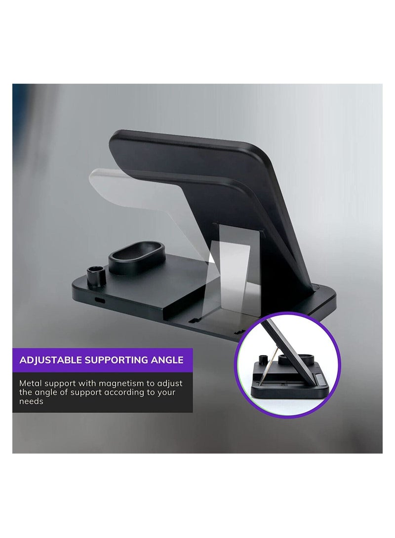 4 in 1 Qi-Certified Wireless Charging Station with Adapter for Apple iPhone/Earbuds/Apple Watch/Apple Pen/Samsung Galaxy Phones - Image 3