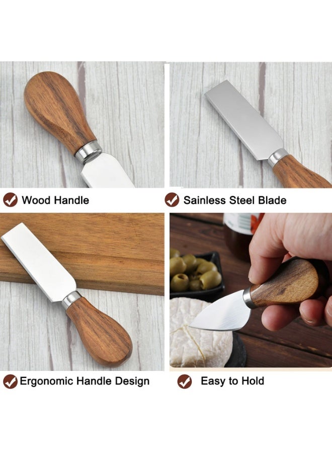 عربست طقم سكاكين جبن مكون من 6 قطع، يشمل سكاكين لتقطيع الجبن، قطاعة جبن، شوكة جبن، سكين لدهن الجبن، مصنوعة من الفولاذ المقاوم للصدأ بمقابض خشبية، مثالية لتقديم الجبن والمقبلات، طقم أدوات مائدة وهدية مميزة. - Image 2