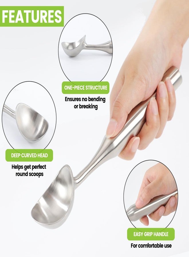 CUNSENR Stainless Steel Ice Cream Scoop - Heavy Duty Ice Cream Scooper with Ergonomic Handle - One-Piece Metal Ice Cream Spoon for Gelato, Sorbet, Cookies - Durable, Easy to Use & Dishwasher Safe - Image 4