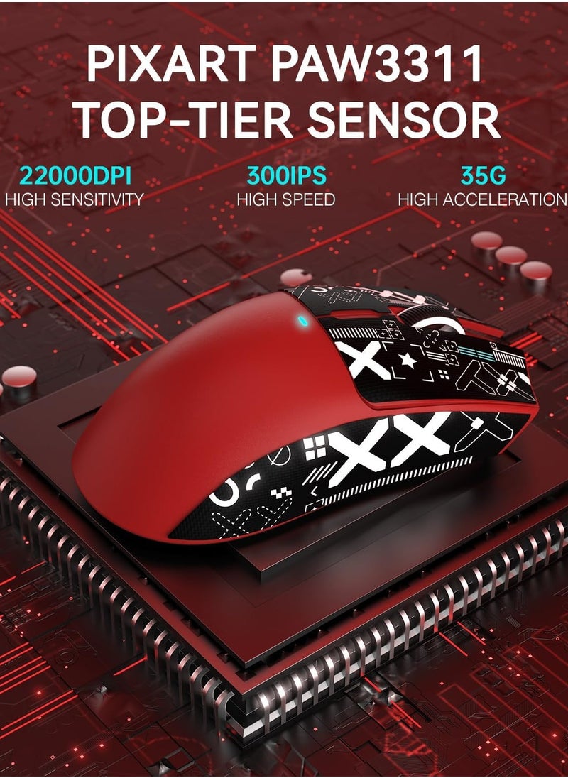 Attack Shark X11 Lightweight Wireless Gaming Mouse with RGB Charging Dock,Tri-Mode-2.4G/USB-C Wired/BT,22K DPI,PAW3311 Optical Sensor,HUYU Switch, 5 programmable Buttons for PC/Mac(Red&Sticker)  - Image 5