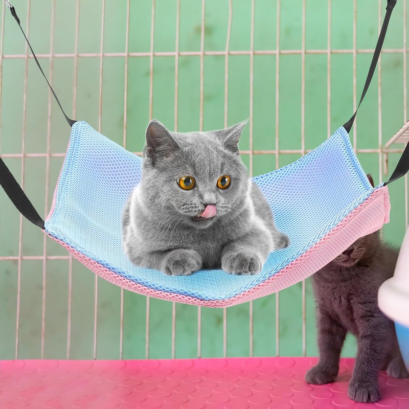 Cat Cage Hammock Bed Double-Sided Breathable Mesh Kitten Nest Small Animal Hanging Sleeping Nest for Indoor Cats with Hooks (m Size, Pink Blue) - Image 5